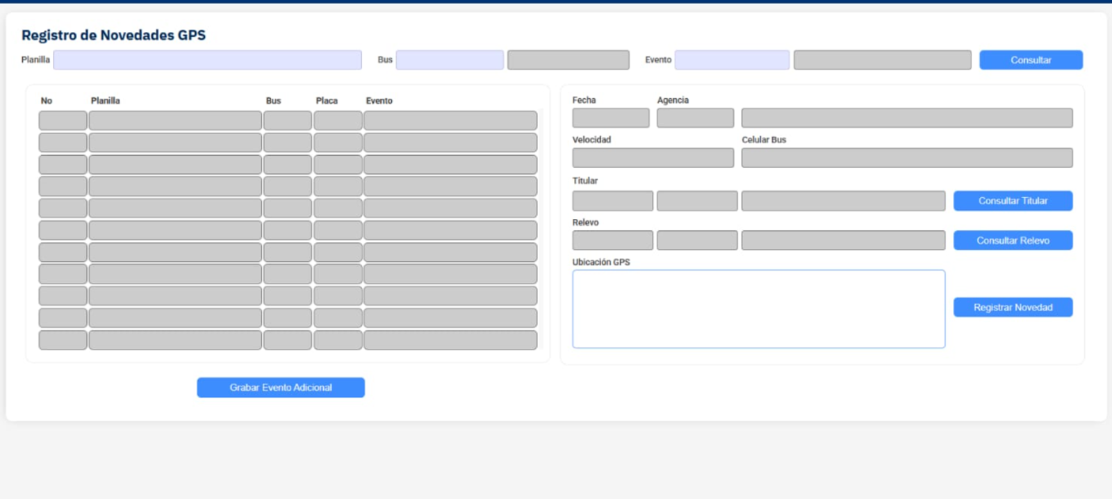 The same "Registro de Novedades GPS" form after migration to a modern web application, with a side navigation rail and redesigned controls.